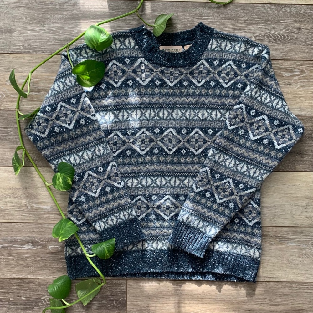 Vintage Patterned Wool Blend Grandpa Sweater (M)